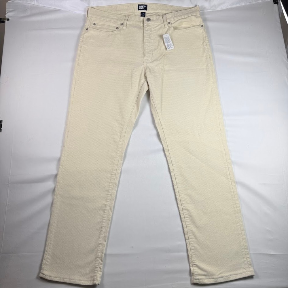 Lands End Corduroy Pants Mens 38x32 Straight Fit Cream Off White Stretch NWOT
